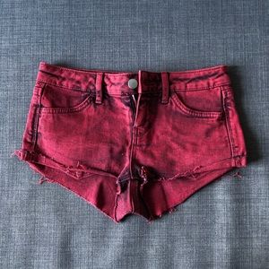 Topshop Moto Red Jean Short Shorts